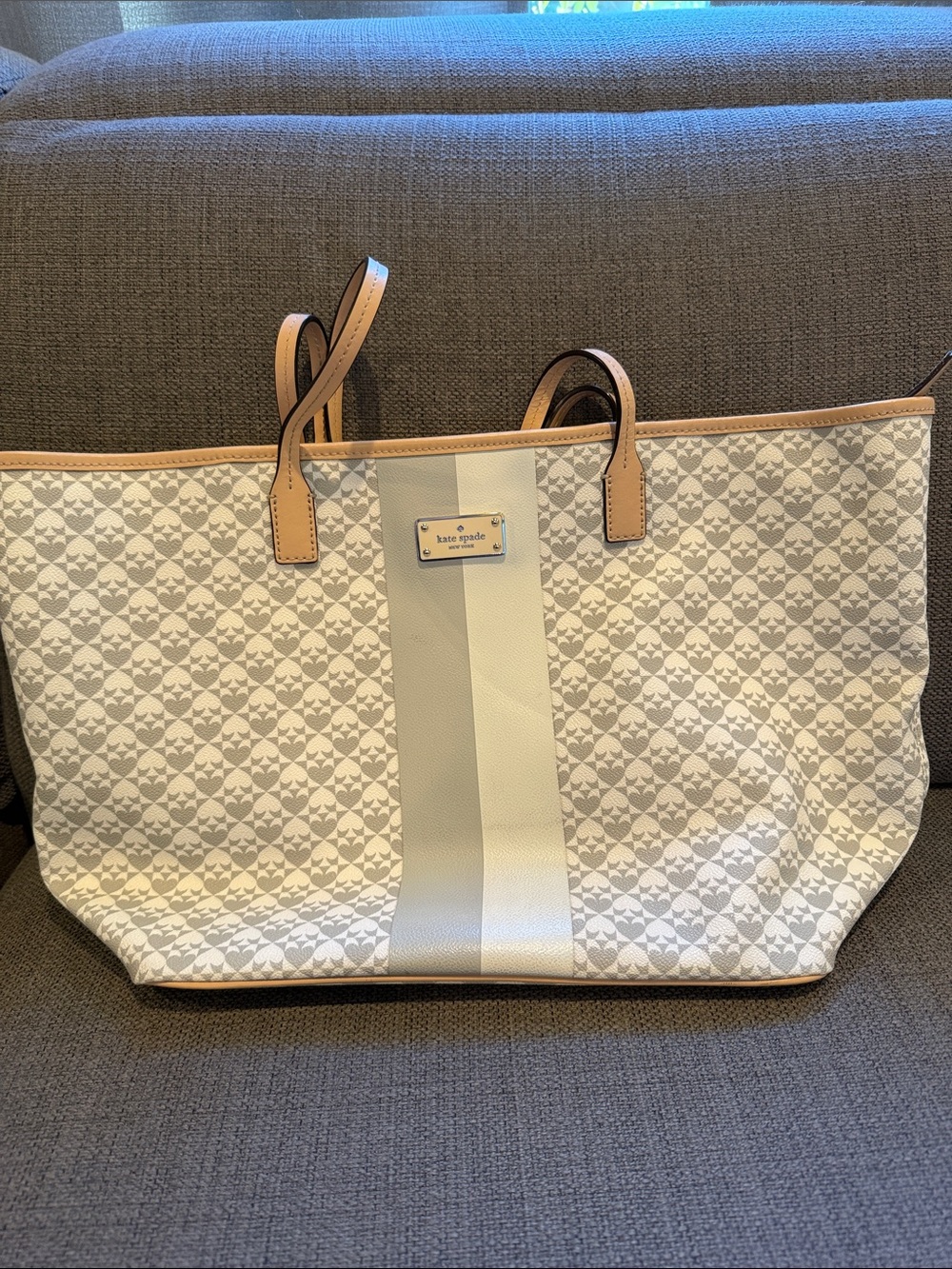 kate spade Cream Patterned Tote with Tan Trim